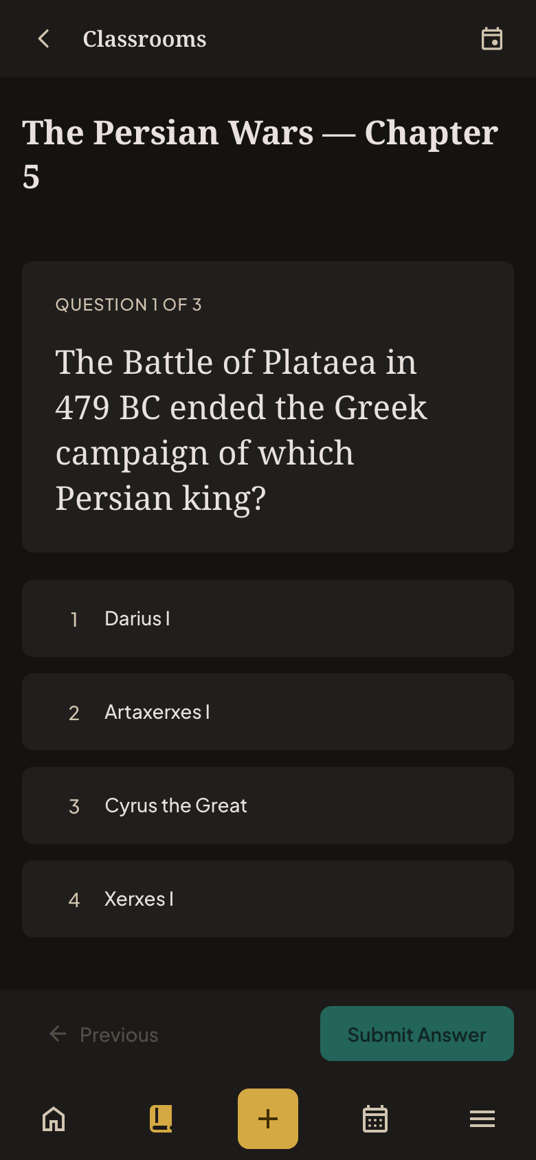 Taking a quiz — one question, four answers